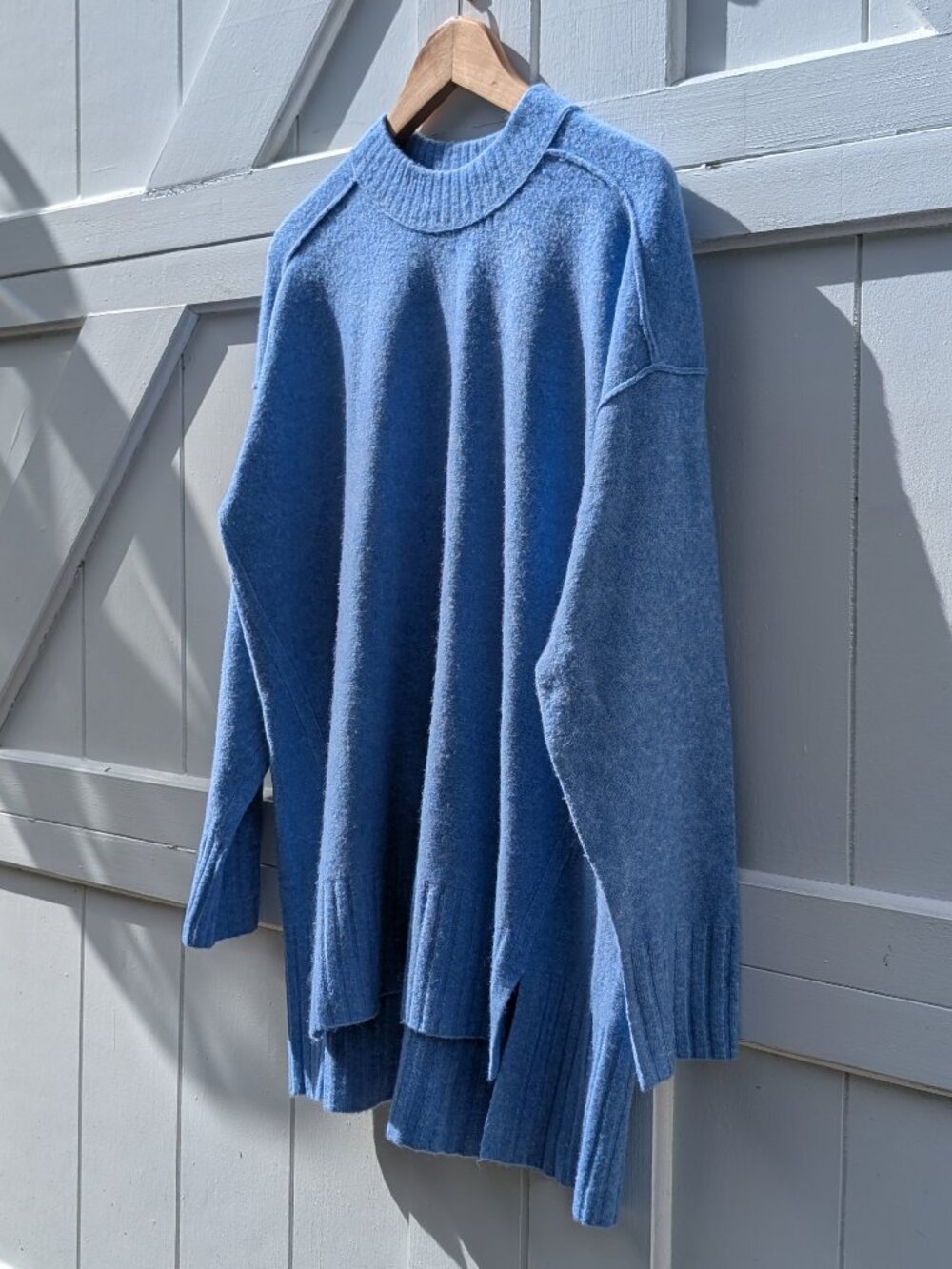 Free People Cornflower Blue Oversized Slouchy Mock Neck Tunic Sweater XS